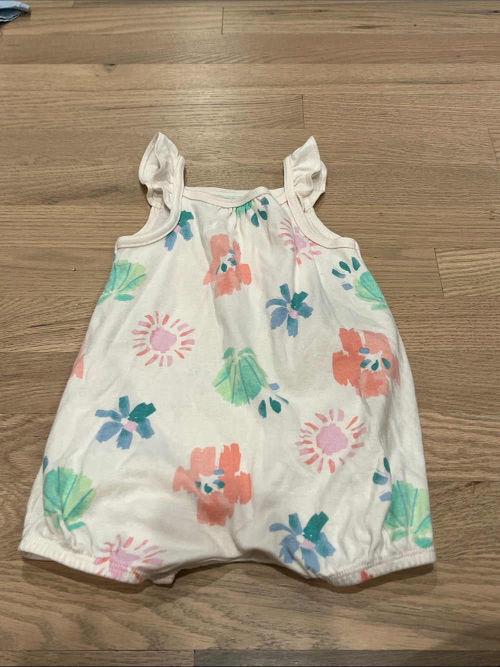 Carter's White Floral Baby Romper with Coral, Mint & Blue Accents